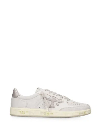 Premiata Distressed White Leather And Suede Bskt Sneakers In Multi