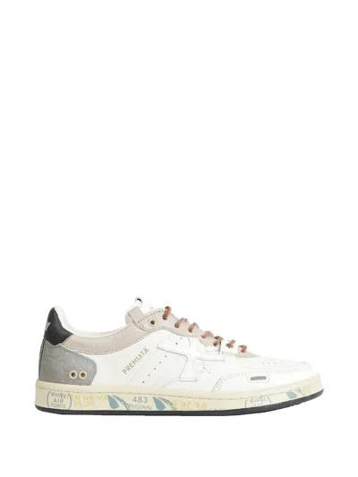 Premiata Bskt Clay Leather Sneakers In White