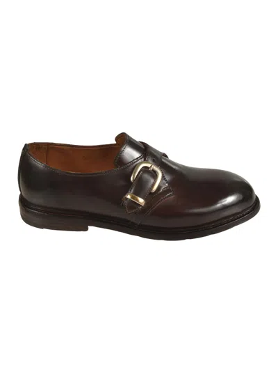 Premiata Buckle Strap Derby Shoes In Camel