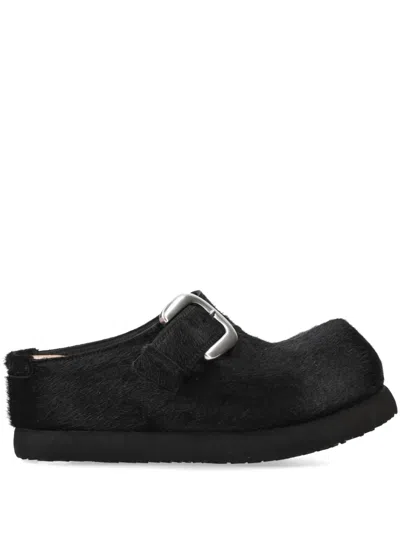 Premiata Buckled Calf-hair Slippers In Black