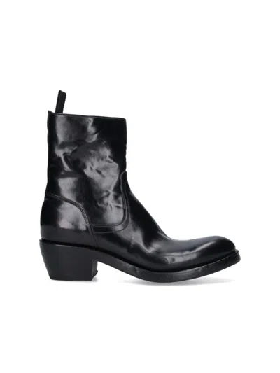 Premiata Calf Leather Ankle Boots With Side Zip Closure And Raised Stitching In Black