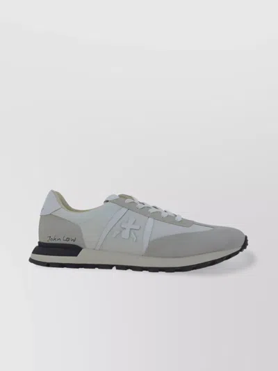 Premiata Calfskin Color Block Sneakers With Suede Panels In Gray