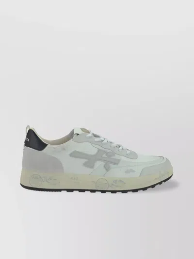 Premiata Calfskin Sneakers Luxe Suede Detailing In Gray