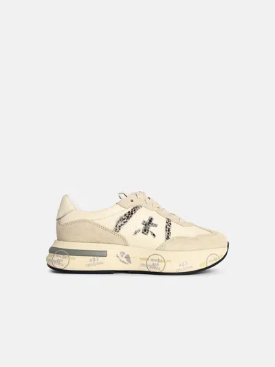 Premiata 'cassie 7682' Leather Blend Sneakers Off White In Nude