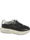 Premiata Textured Leather And Mesh Sneakers With Sole In Black
