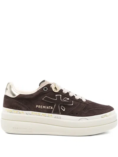 Premiata Platform Sneakers With Glitter And Contrast Tab In Black
