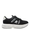 Premiata Low Top Leather Sneakers With Contrast Sole In Black