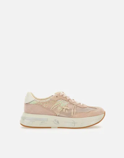 Premiata Cassie7472 Pink Suede Platform Sneakers In Pattern