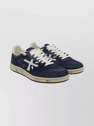 Premiata Casual Sneakers With Contrast Sole And Perforated Detailing In Blue
