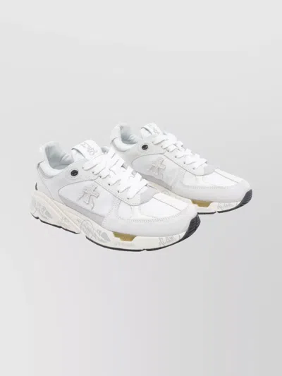 Premiata Casual Sneakers With Contrast Sole And Perforations In White