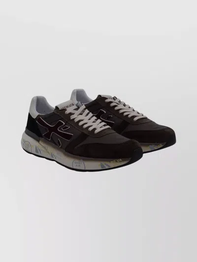 Premiata Casual Sneakers With Round Toe And Contrast Sole In Black