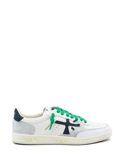 Premiata White Calf Leather Bos Taurus Low Top Sneakers In Neutral
