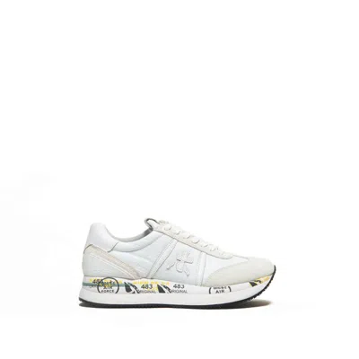 Premiata Conny Sneaker In White Suede And Technical Fabric