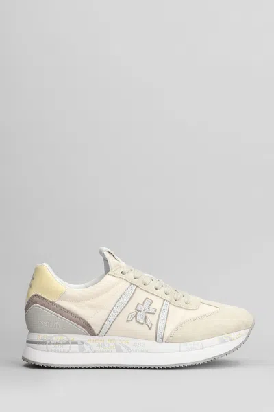 Premiata Conny Sneakers In Beige Suede And Fabric In Sand