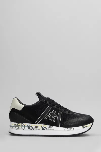 PREMIATA CONNY SNEAKERS IN BLACK LEATHER AND FABRIC