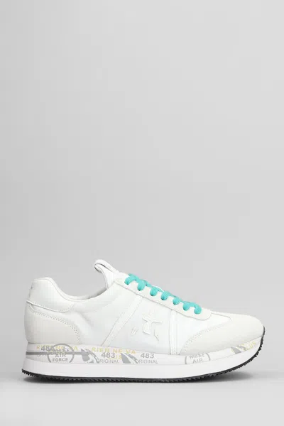Premiata Conny Sneakers In White Suede And Fabric