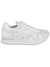 Premiata Low Top Leather Sneakers With Embroidered Round Toe In White