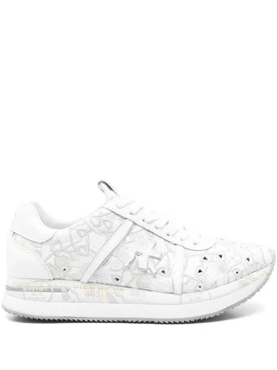 Premiata White Lasered Leather Conny Sneakers