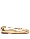 Premiata Crinkled Leather Ballerina Shoes In Gold