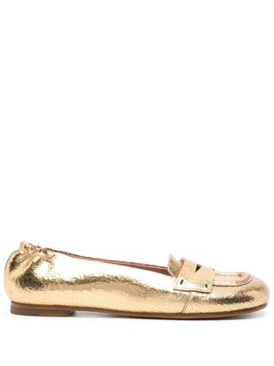 Premiata Crinkled Leather Ballerina Shoes In Gold