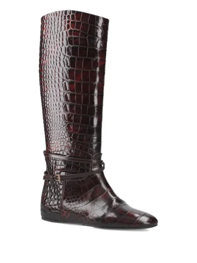 Premiata Croc-embossed Buckle Boots In Brown
