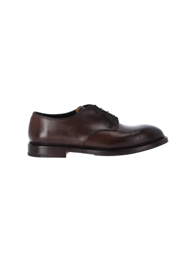 Premiata Dark Brown Leather Lace-up Derby In Animal Print