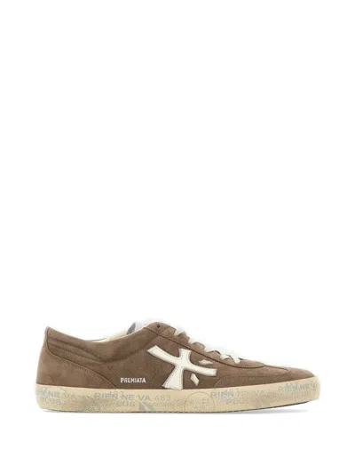 Premiata Suede Sneakers Round Toe Rubber Sole In Brown