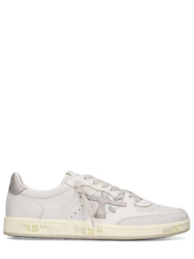Premiata Distressed White Leather And Suede Bskt Sneakers In Multi