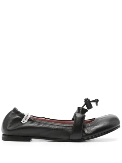 Premiata Elasticated Leather Ballerina Shoes In Black