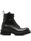 Premiata Military Style Leather Boots With Chunky Sole In Black