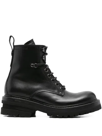 Premiata Elba Leather Military Boots Shoes In Black