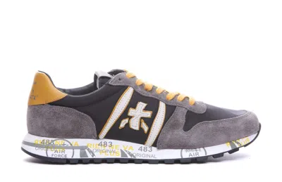 Premiata Grey Premium Quality Leather And Technical Fabric Eric Trainers In Black