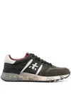 Premiata Lander Sneakers In Green Suede And Fabric In Multi
