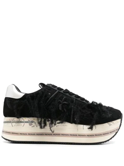 Premiata Fringed-detailed Sneakers In Black