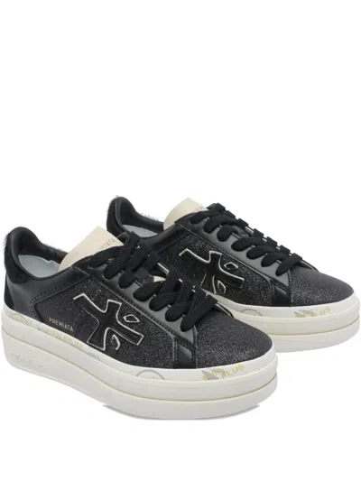 Premiata Glitter-detail Platform Sneakers In Black