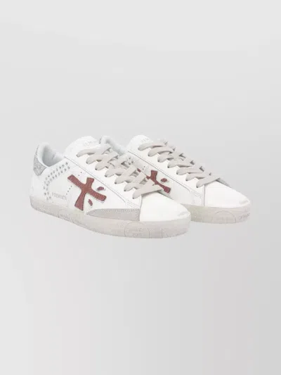 PREMIATA GLITTER LEATHER SNEAKERS STUD EMBELLISHMENTS