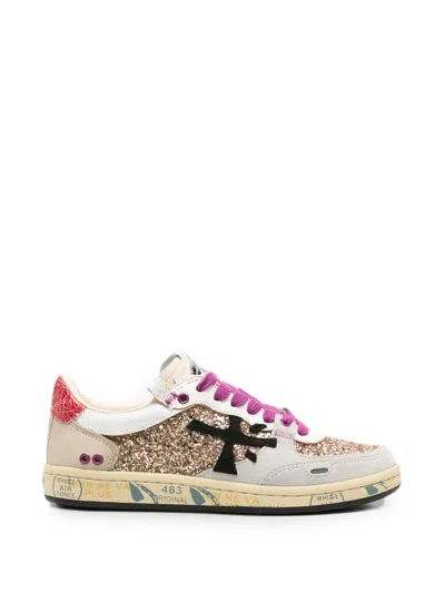 Premiata Glitter-embellished Sneakers In Neutral