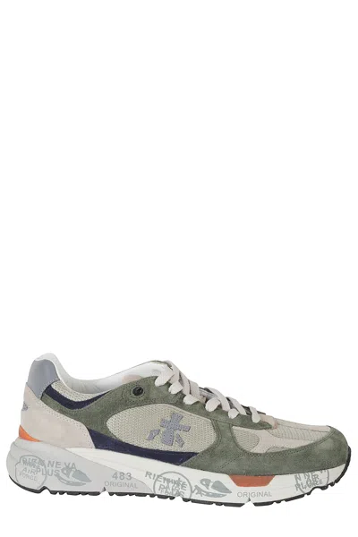 Premiata Gray And White Mase Iconic Side Design Leather Sneakers In Animal Print