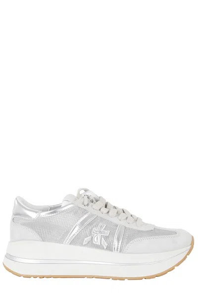 Premiata Gray Bethcoin 8148 Silver-logo Leather Sneakers In White