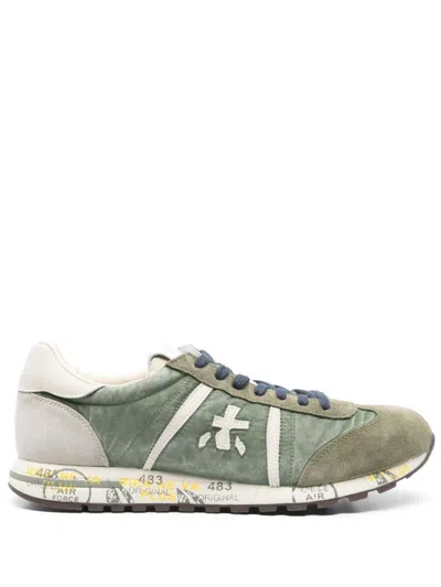 Premiata Green Sneakers With Premium Leather And Suede Delicacy