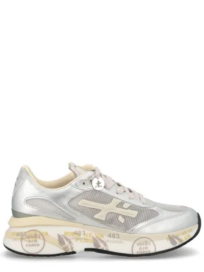 Premiata Grey Goat Leather Sneaker In Silver