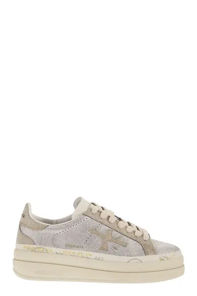 Premiata Crystal-embellished Platform Sneakers In Gray