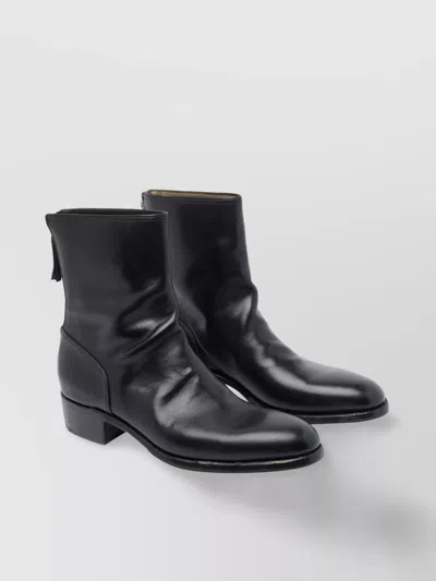 Premiata Heeled Leather Ankle Boots With Round Toe In Black