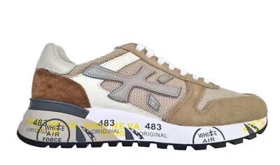 Pre-owned Premiata Herrenschuhe Sneaker Stoff Wildleder Mick 6172 Haselnuss In Weiss Grun