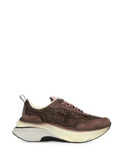 Premiata Hill Nylon And Suede Sneakers With Chunky Sole In Brown