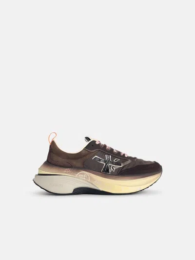 Premiata 'hill' Sneakers In Suede And Brown Fabric