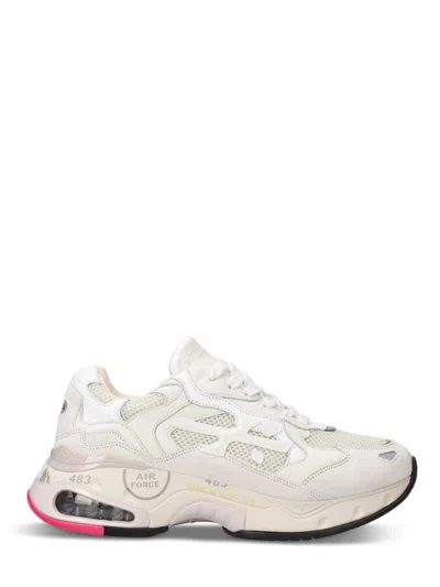 Premiata Innovative Sneakers With Mixed Material Design In White