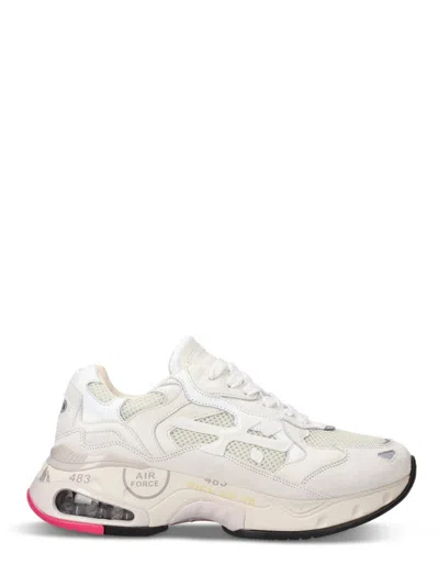 Premiata Innovative Sneakers With Mixed Material Design In White