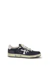Premiata Navy Blue Low-top Sneakers With Distinctive Logo In Multi