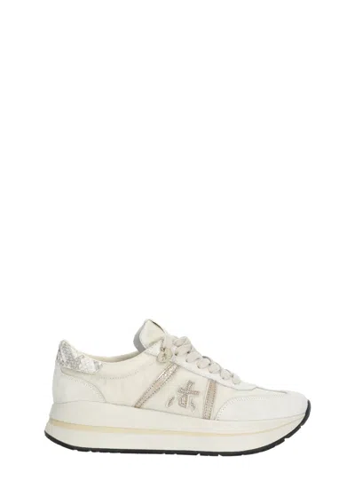 Premiata Bethcoin Suede And Mesh Trainers With Colour-block Design And Platform Sole In White